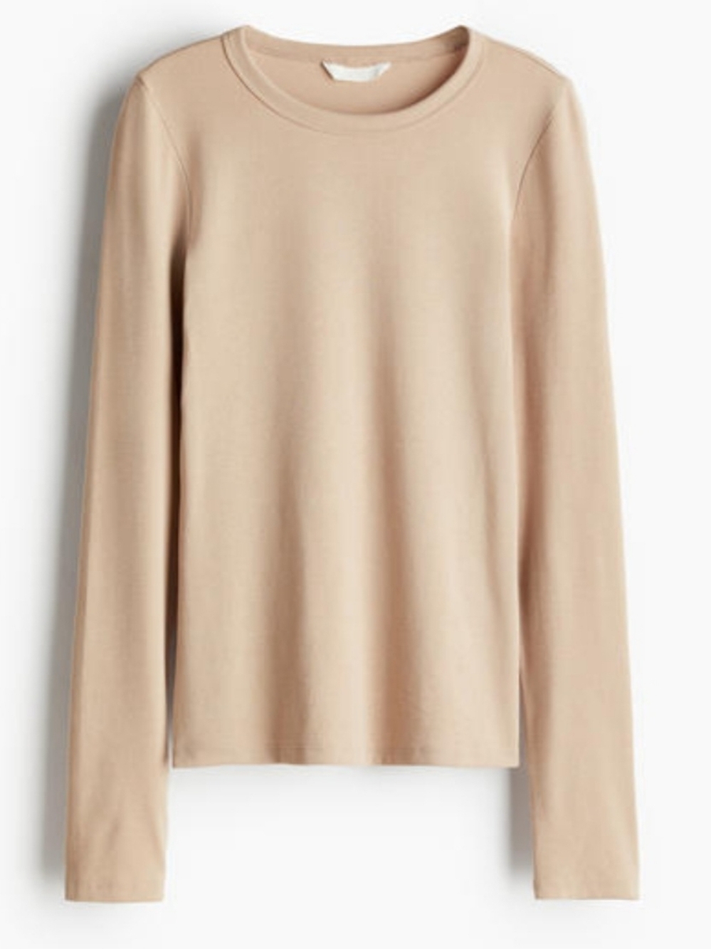 Classic Crewneck Long-Sleeve Sweater in Beige